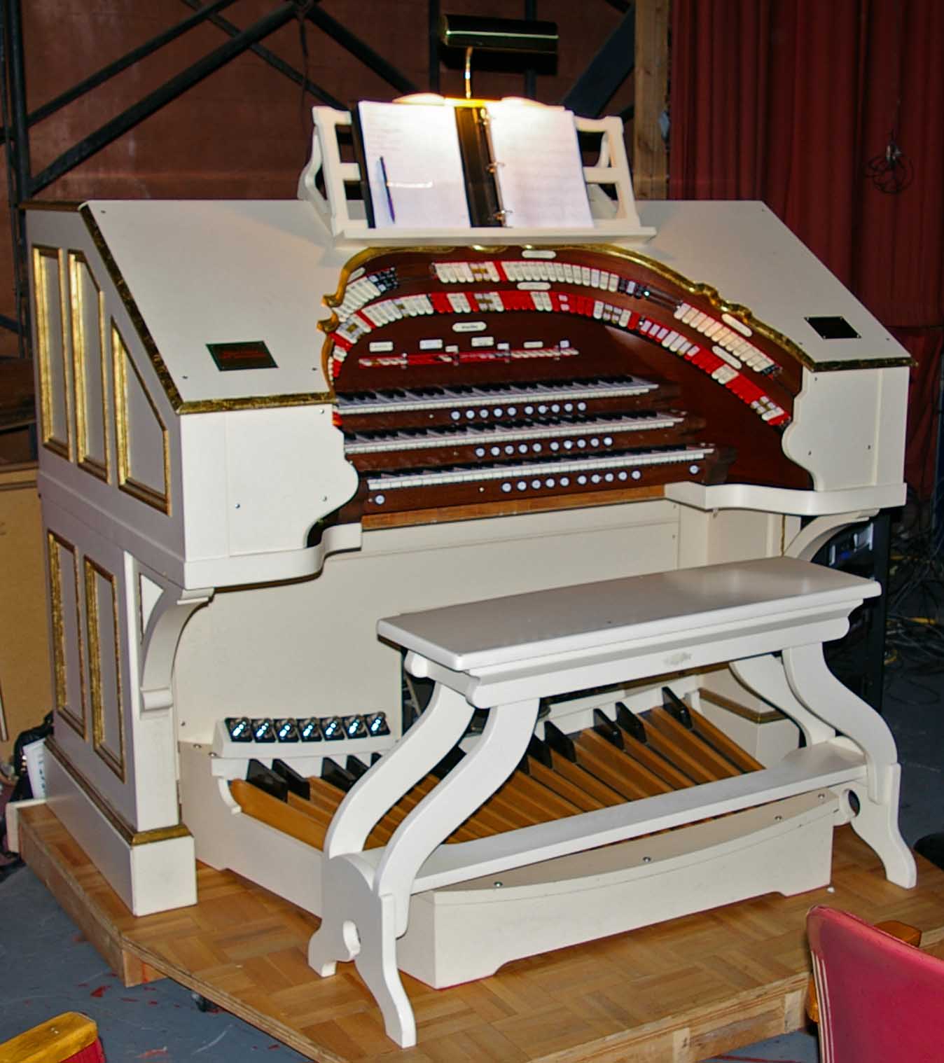 Ken Crome enhanced Wurlitzer style 240 console. Internal wiring by Tim Rickman.