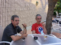 Click here to download a 2576 x 1932 JPG image of Tom and Doc enjoying soem spirits and cigars at the Hilton upon arriving in Pasadena, California on June 31, 2005. The Convention had not yet officially begun.